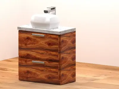 Modern Wooden Sink Cabinet with Marble Countertop Free 3D model