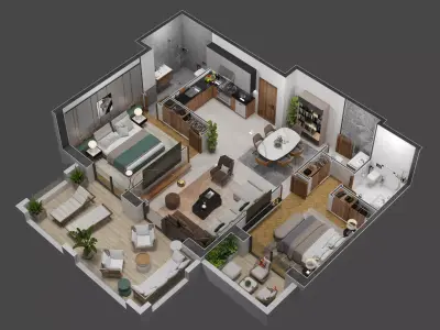 appartment floorplan k1 3D model