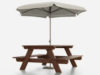 Umbrella Table Patio Chair id 5 Low-poly 3D model