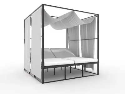 Poolside Cabana 05 with Animated Curtain Blowing in the Wind 3D model
