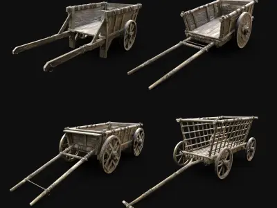 CART WAGON HORSE CAR CARGO WOODEN MEDIEVAL PACK COLLECTION