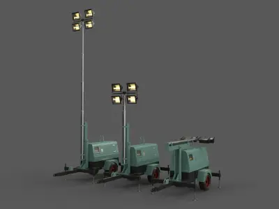 PBR Mobile Light Tower Generator B - Green Light  Low-poly 3D model
