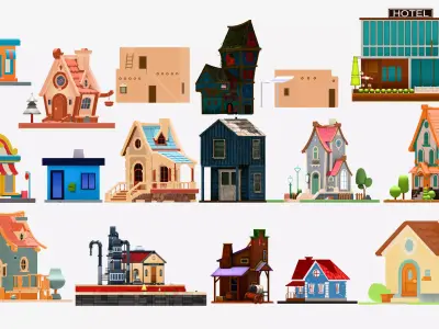 Stylized Game-Ready Houses Pack 16 Cartoon Buildings  Low-poly 3D model