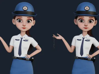 Cartoon Police Rigged Low-poly 3D model