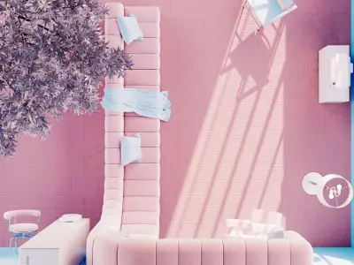 Pink Interior Project -  livingroom   Cinema4d and Corona 3D model