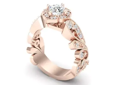 Round Diamond Solitaire Ring With Feminine Curved Design 3dm 3D print model