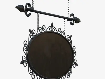 Signboard ornate metal sign hanging from chain 3D model