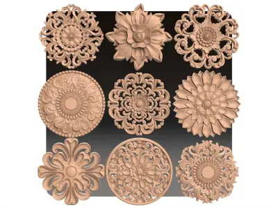Carved round decor ornament pack for cnc 22 3D model