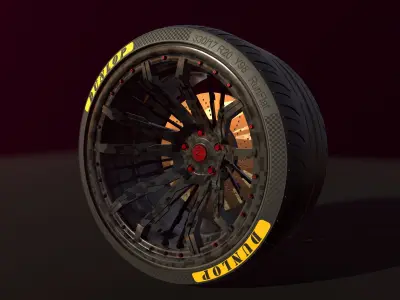 Wheel for supercars with Dunlop tire Low-poly 3D model
