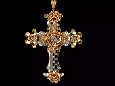 Rosette Harmony Cross Pendant 3D print model