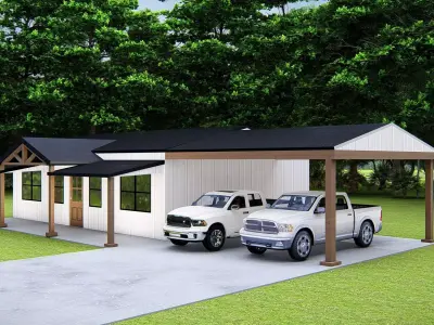 Modern American Farmhouse Exterior 3D Model Rustic Minimalist 3D model