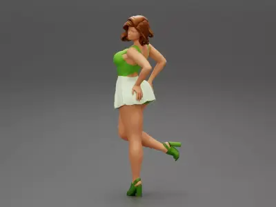 Attractive Young Woman In A Short Skirt With Her Hands On Hips 3D print model