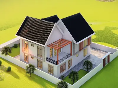 Modern Two-Story American House Contemporary  Exterior 3D Model 3D model