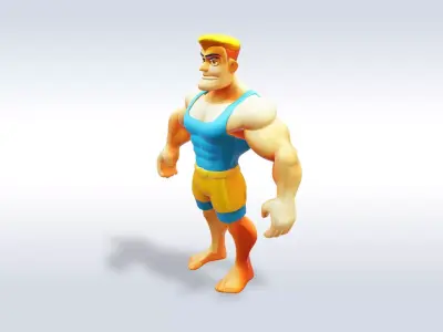 3D Cartoon character t pose muscle strong man sport gym 3D model