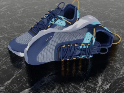 Nike 3D Shoes - White-Blue - N354 Series Low-poly 3D model