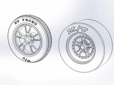 Set of wheels Weld Full Throttle for scale model dragster 3D print model
