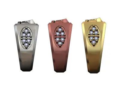 Crown rectangular top diamond shank signet  US sizes 7 8 9 3D print model