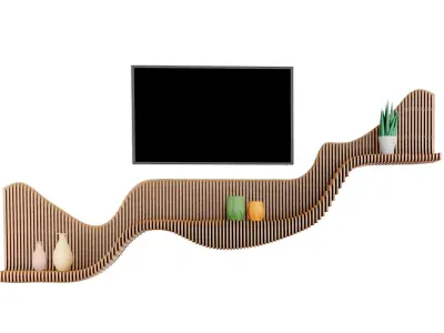 Parametric TV 31 Wavy Wooden shelf Decor - wood cutting machines 3D model