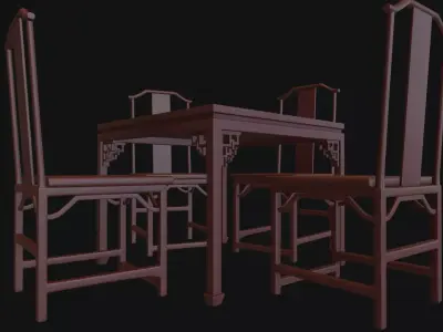 Chinese style dining table and chair 3D model