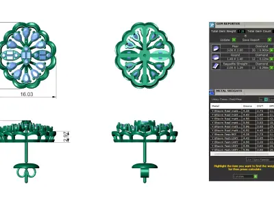 Cluster Diamond Stud Earrings With Pear and Baguette Style 3D print model