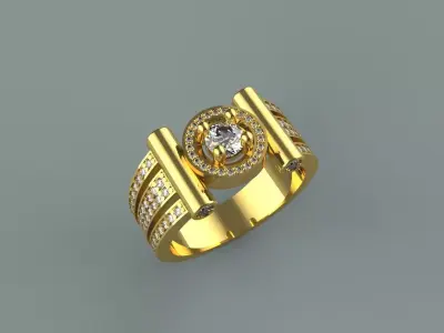 mens ring with a round stone in a round shape 3D print model