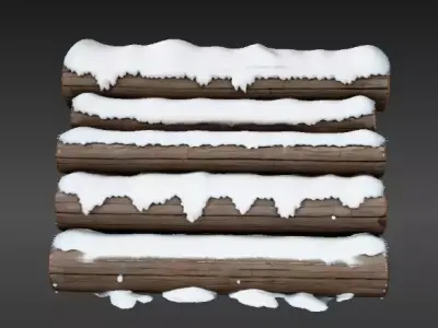 Snowy Wooden Log Pile 3D Model Winter Game Ready Snow Scene  Low-poly 3D model