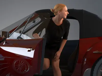 Set of low poly 3d women in driving poses Low-poly 3D model