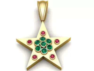 Gold Star Pendant with Emerald 3D print model