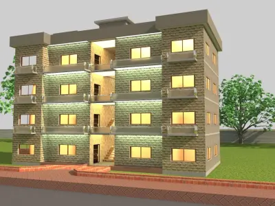 3D APARTMENT BUILDING WITH AUTOCAD DWG 3D model