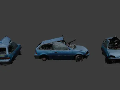 Damaged and Rusty Wrecked Cars Collection 01 Low-poly 3D model