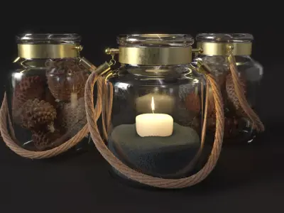 Candle Jar and Pinecones Low Poly Low-poly 3D model