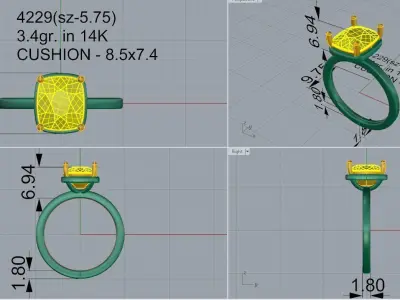 Cushion Cut Ring 4229 3D print model