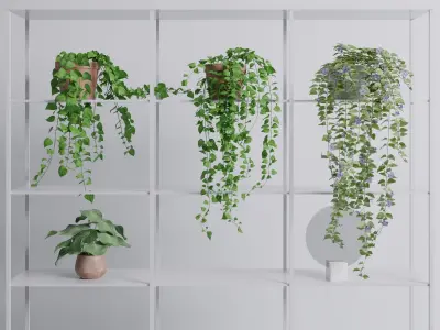 Potted plants with shelf set 1 3D model