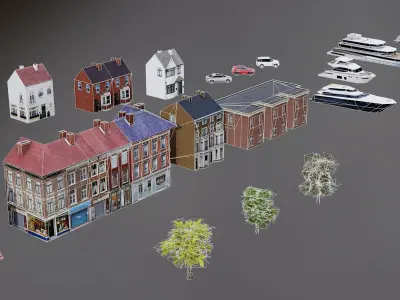 Low Poly city models pack Low-poly 3D model