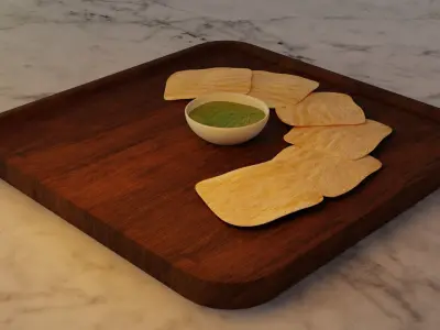 Cheese cracker with dip food  Low-poly 3D model