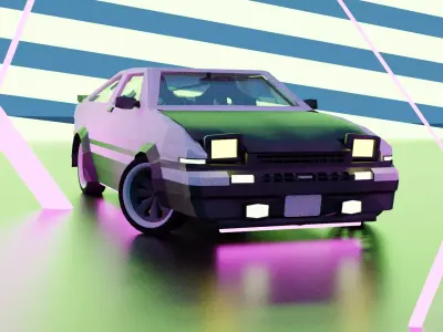 Toyota AE86 trueno Pop-Up headlights Low Poly Low-poly 3D model