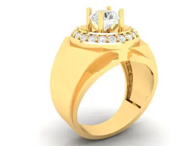 Luxury Halo Diamond Signet Ring for Men 581 3D print model
