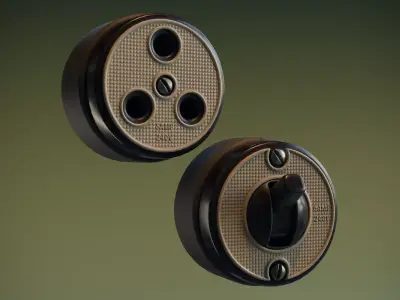 Vintage Power Switch and Socket Low-poly 3D model
