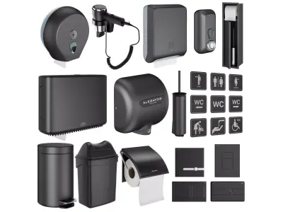 Public toilet accessories black set 152 3D model