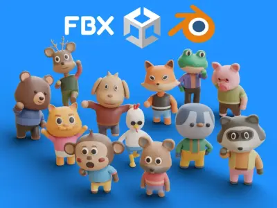 Rigged Animal Character Asset Pack Low poly Low-poly 3D model