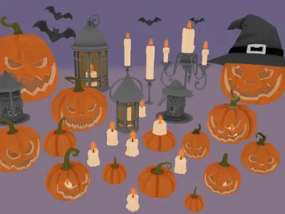 Halloween Pumpkin and lanters decorations Low-poly 3D model