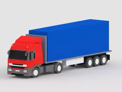 truck low poly semi with box Low-poly 3D model