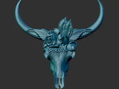 Cow Skull with flower - only 3D print model