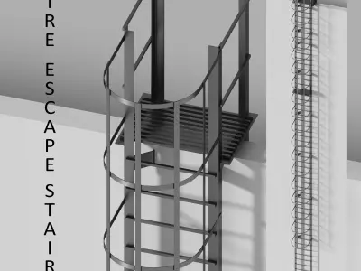 Fire escape staires Low-poly 3D model