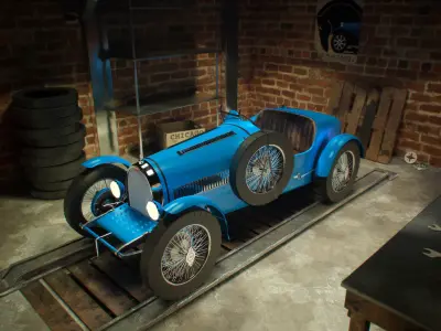 Bugatti Type 37 and Garage 3D model