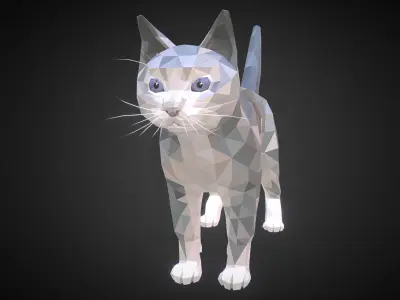 Cat White Animal Low Polygon Art Farm Animal Low-poly 3D model