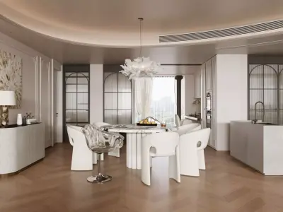 French-style living room and dining area 3D model