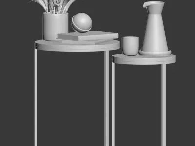 Round Nesting Side Tables Set - Marble Antique Brass 3D model