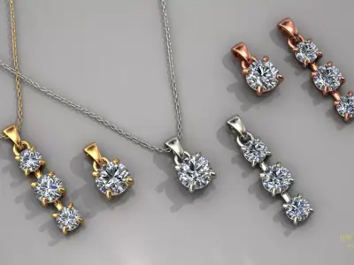 3D Jewelry Pendant Set Single Stone and 3 Stone 3D print model