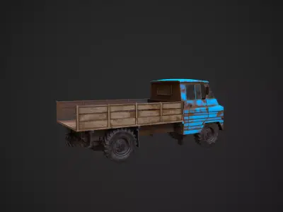 Low Poly Abandoned Rusty Truck - Textured  Low-poly 3D model